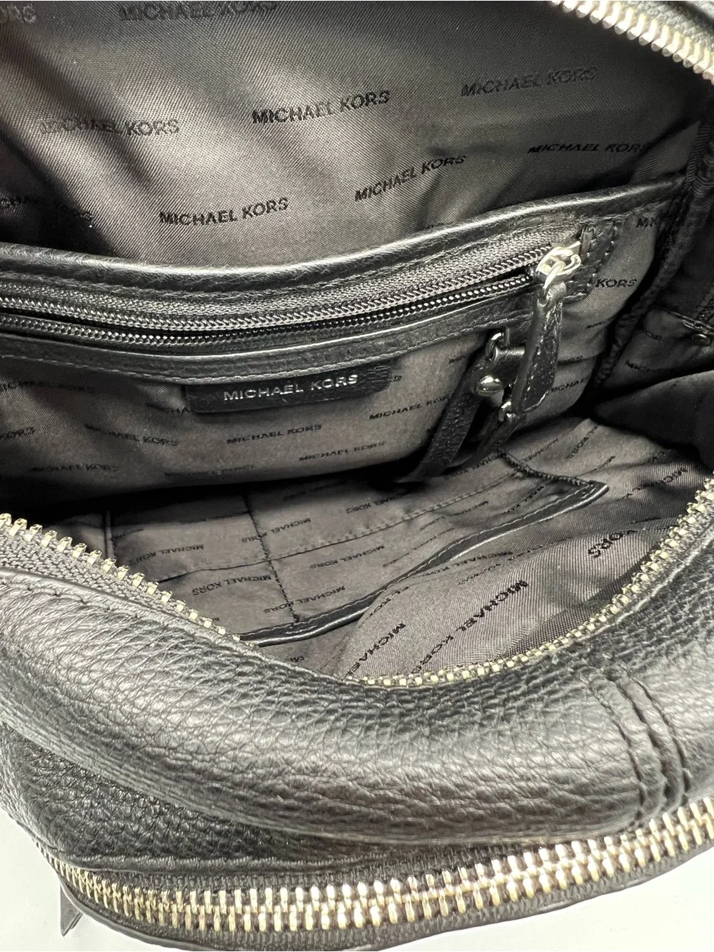 Michael Kors Black Pebbled Leather Backpack with Silver Hardware